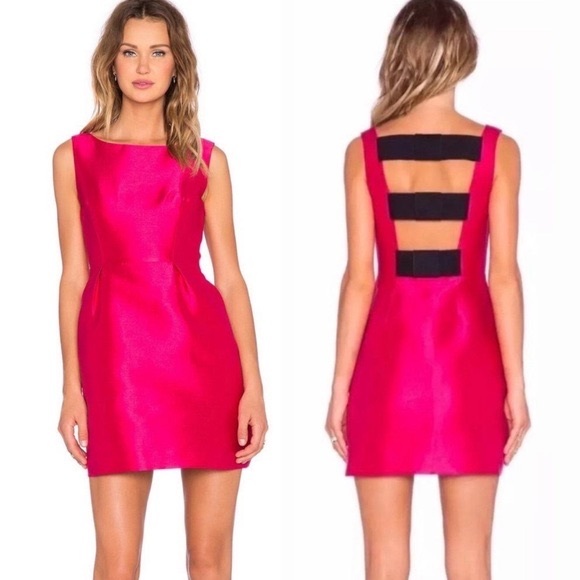 KSNY Kate Spade Hot Pink Magenta Sleeveless Cocktail Dress w/ Black Straps & Bow - Picture 2 of 4